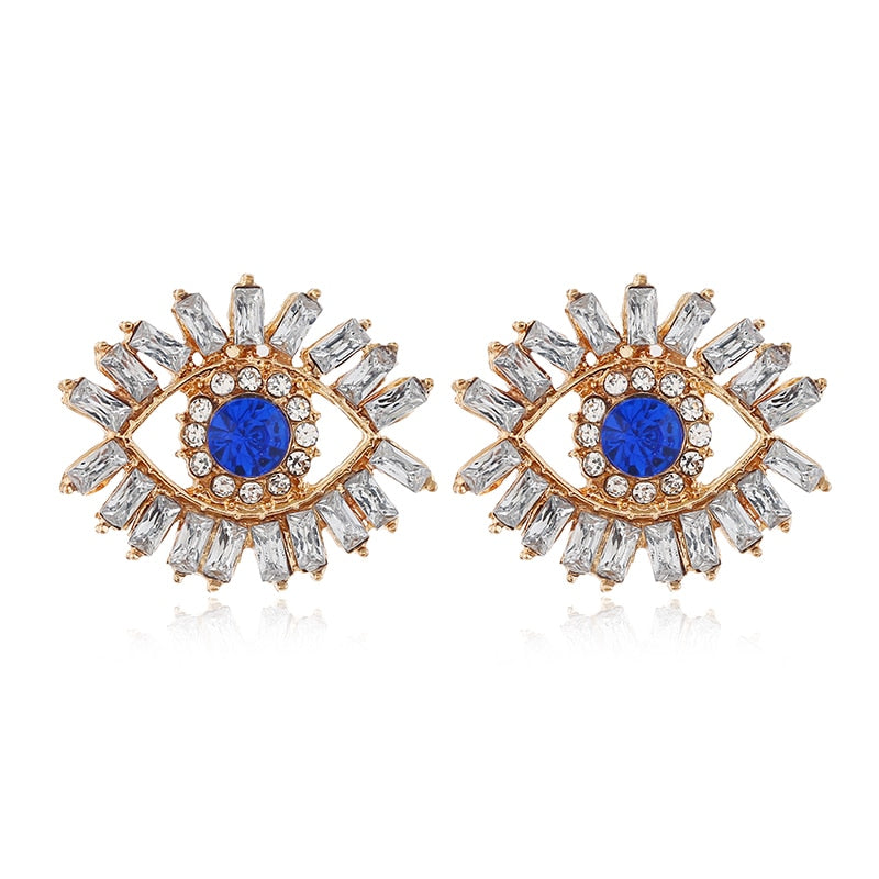 Rhinestone Evil Eye Drop Earrings