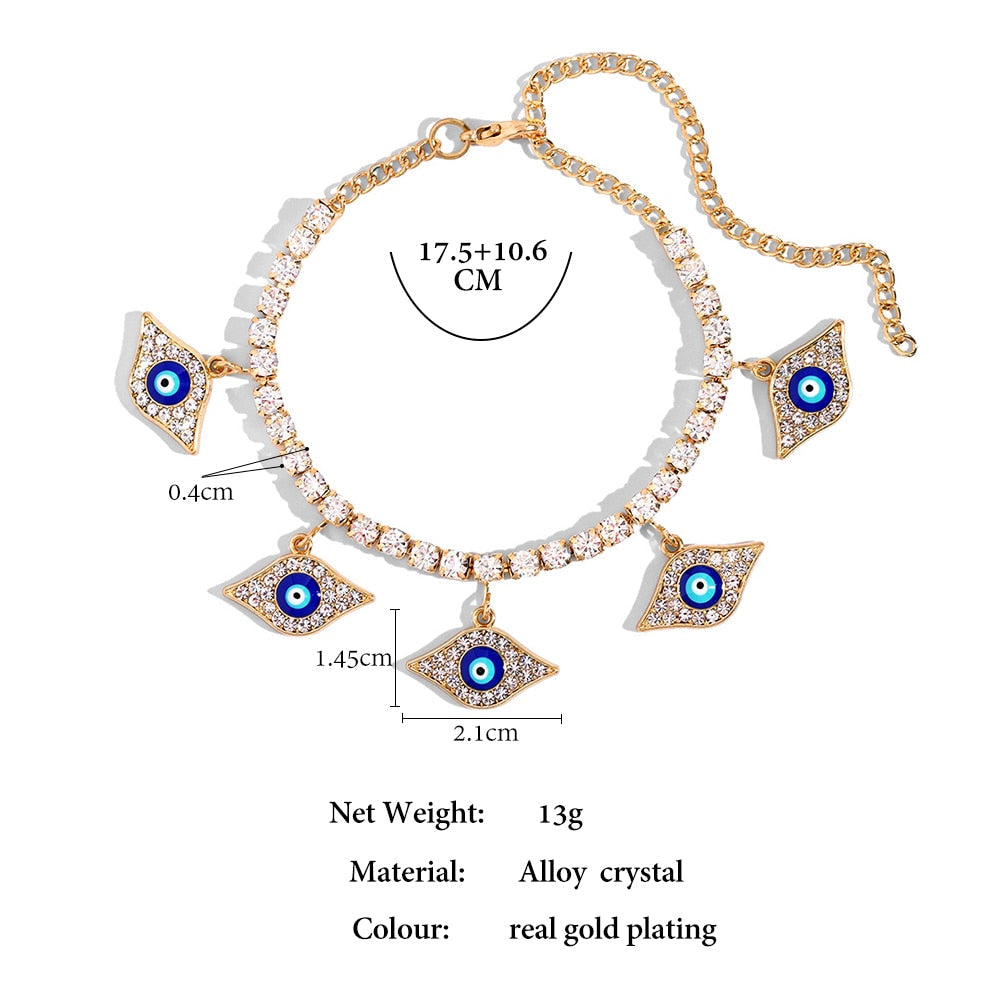 Blue Evil Eye Pendant Tennis Chain Anklet