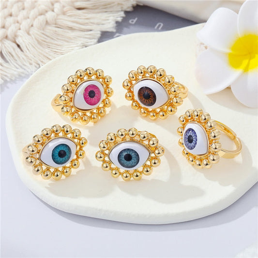 Evil Eye Metal Bead Adjustable Ring