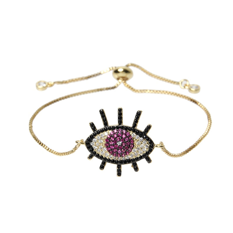 Multicolor Crystal Evil Eye Charm Bracelet