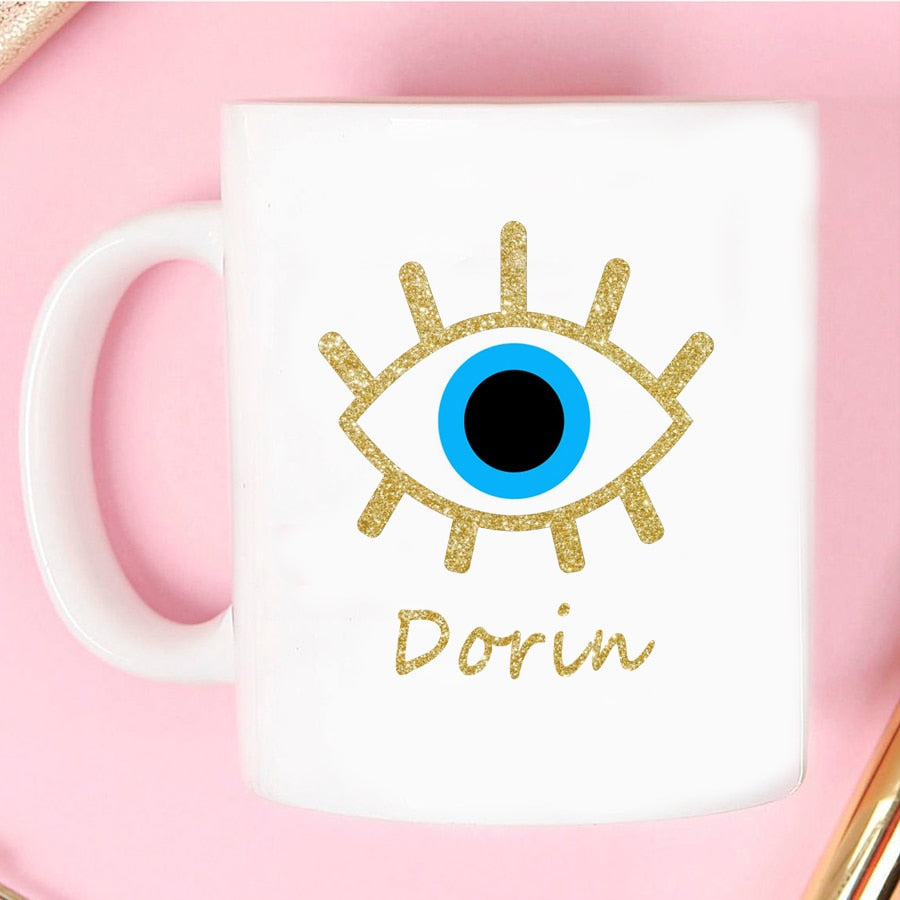 Evil Eye Custom Gold Printed Coffee Mug
