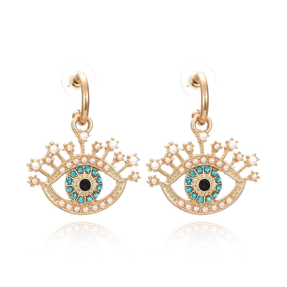 Rhinestone Evil Eye Drop Earrings