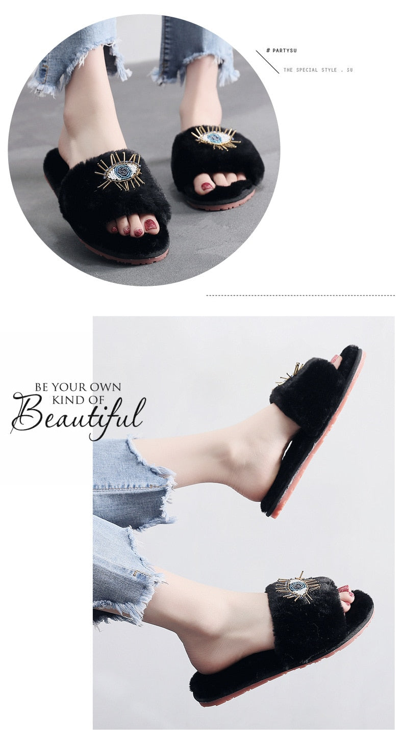 Black Evil Eye Rhinestone Soft Shoes