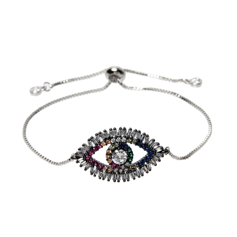 Multicolor Crystal Evil Eye Charm Bracelet