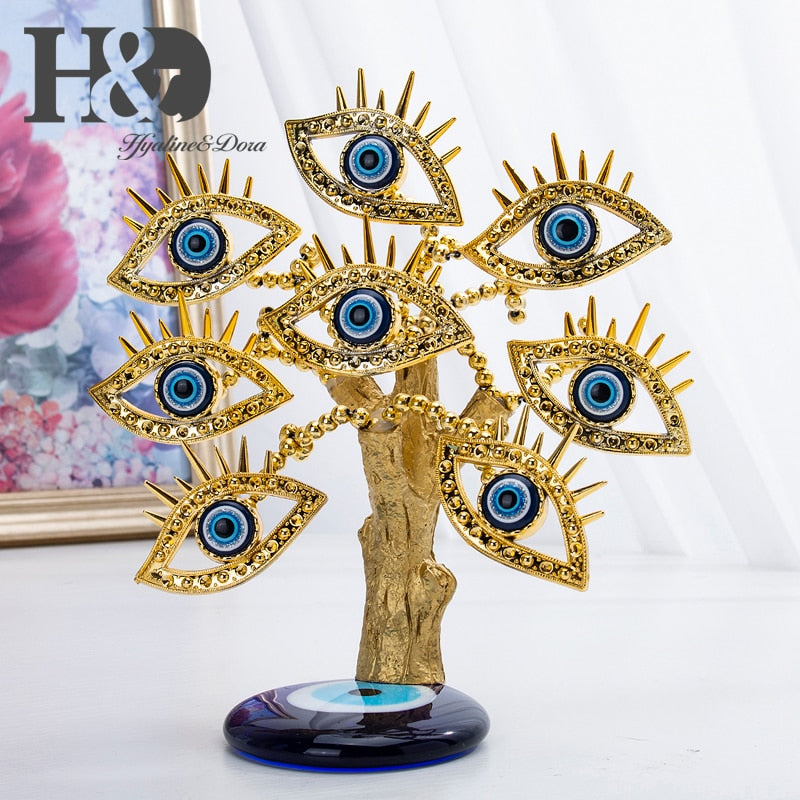 Blue Evil Eye Gold Figurine Lucky Tree