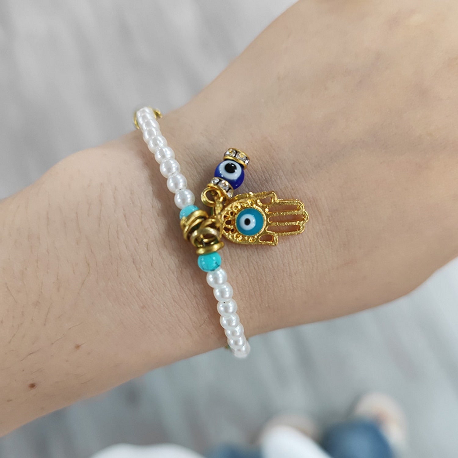 Golden Hamsa Hand Evil Eye Bracelet