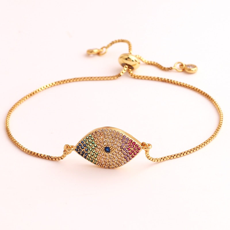Multicolor Crystal Evil Eye Charm Bracelet