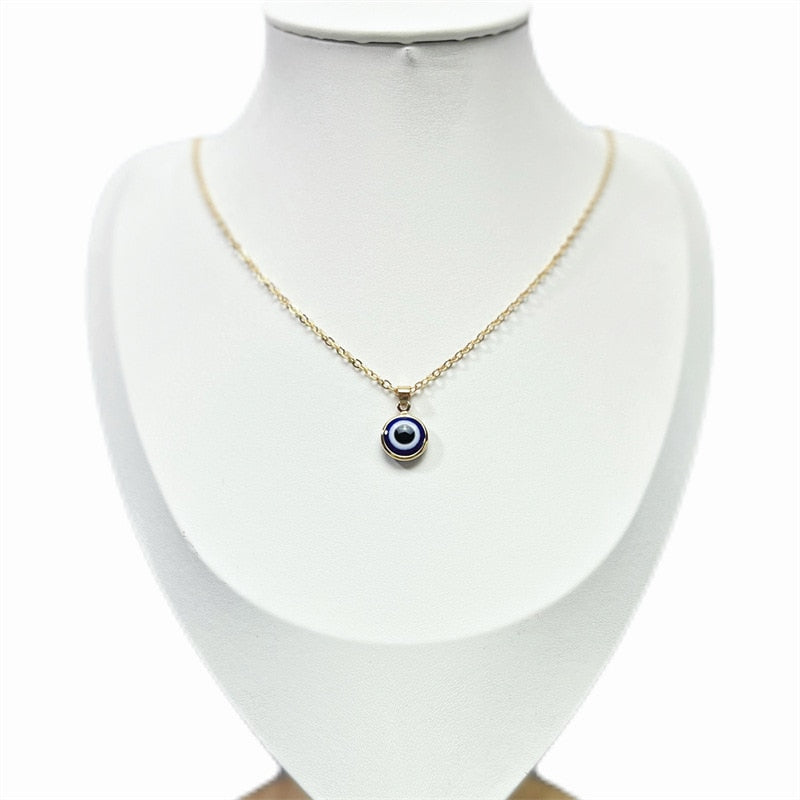 Crystal Blue Evil Eye Pendant Necklace