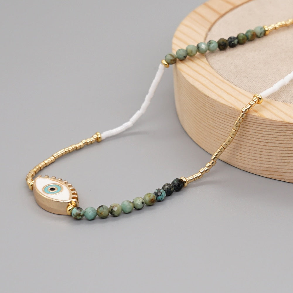 White Evil Eye Beaded Necklace