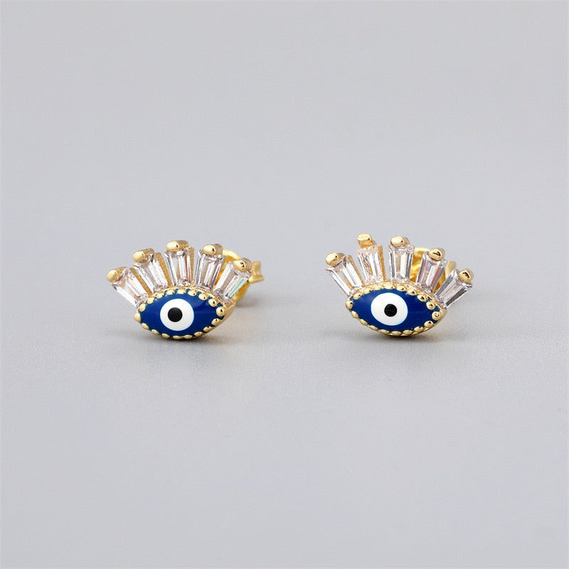 Evil Eye Copper Zircon Crystal Stud Earrings