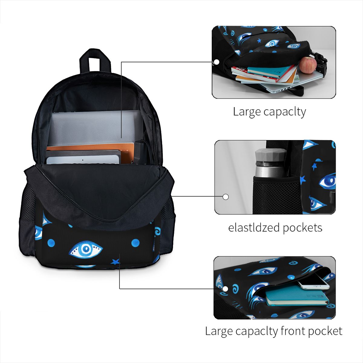 Evil Eye Laptop Mochila Kids Travel Shoulder Bag