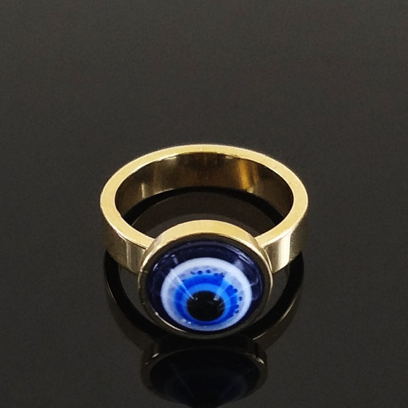 Evil Eye Stainless Steel Golden Ring