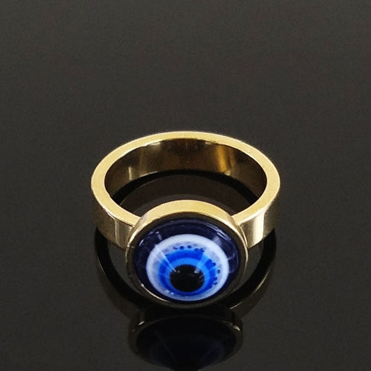 Evil Eye Stainless Steel Golden Ring