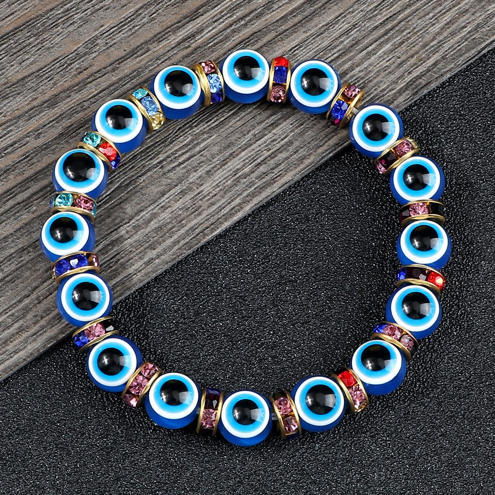 Blue Beaded Evil Eye Bracelet