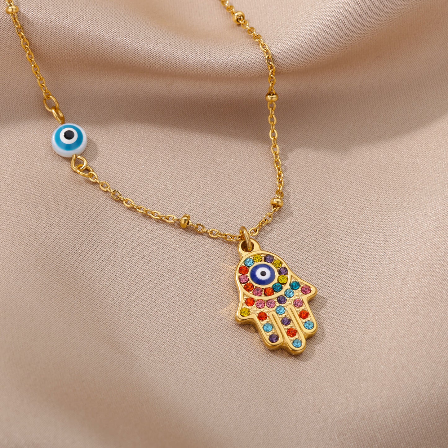 Crystal Blue Evil Eye Pendant Necklace
