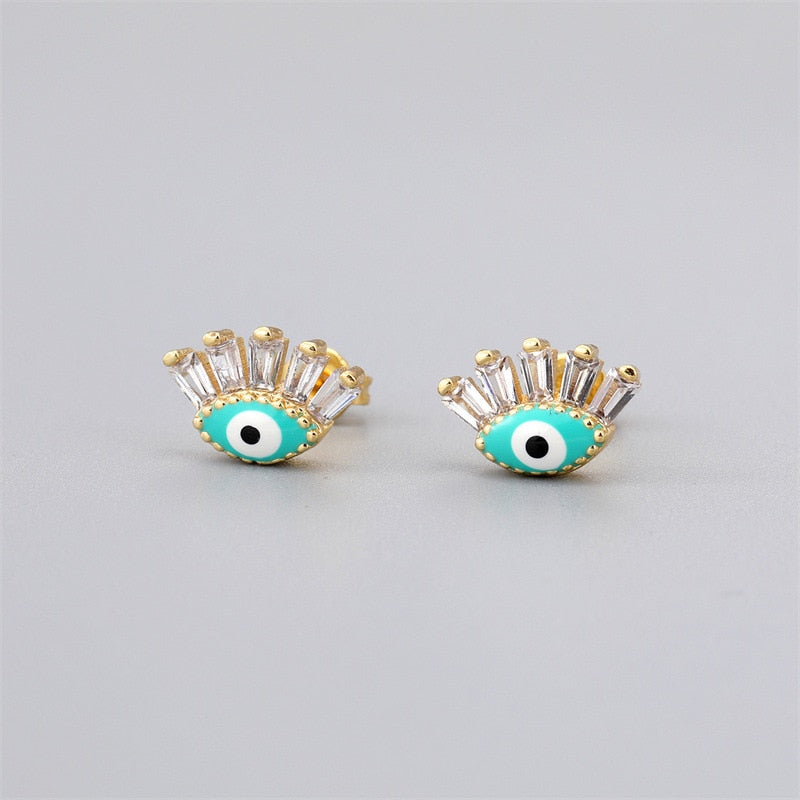 Evil Eye Copper Zircon Crystal Stud Earrings