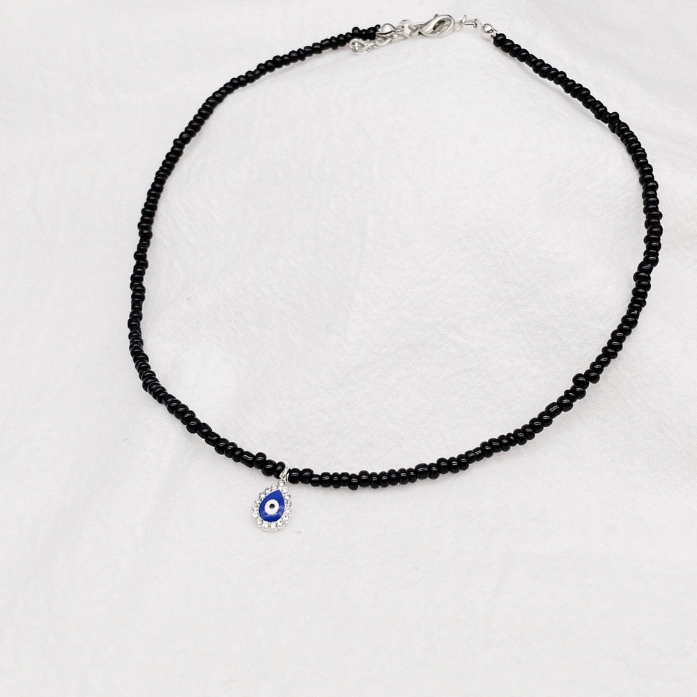 Crystal Blue Evil Eye Pendant Necklace