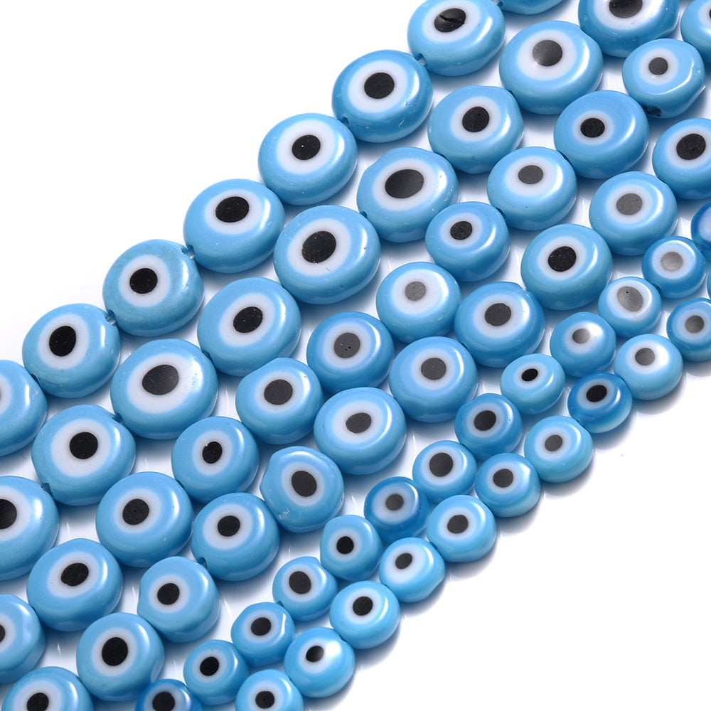 Colorful Evil Eye Flat Back Round Beads