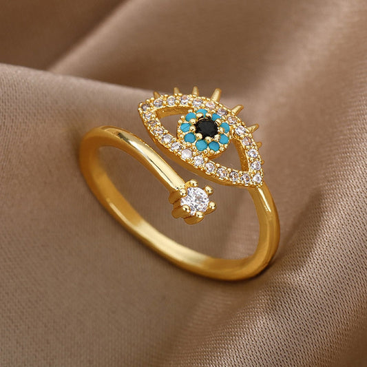 Simple Solid Evil Eye Adjustable Rings