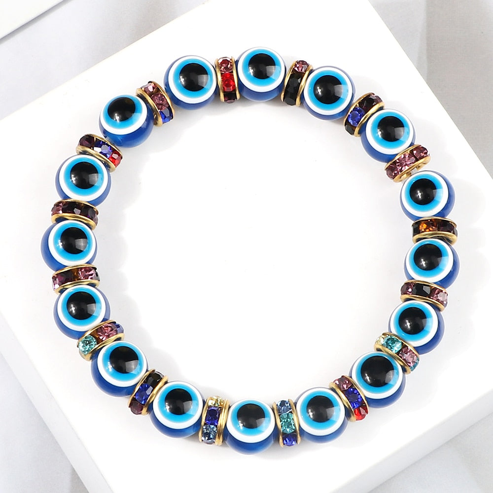 Blue Beaded Evil Eye Bracelet