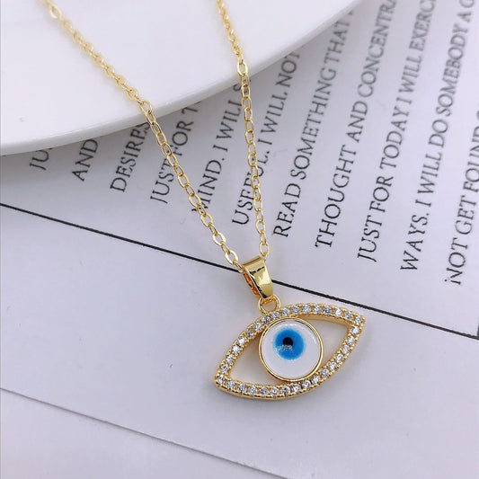 Rhinestone Evil Eye 14K Gold Necklace