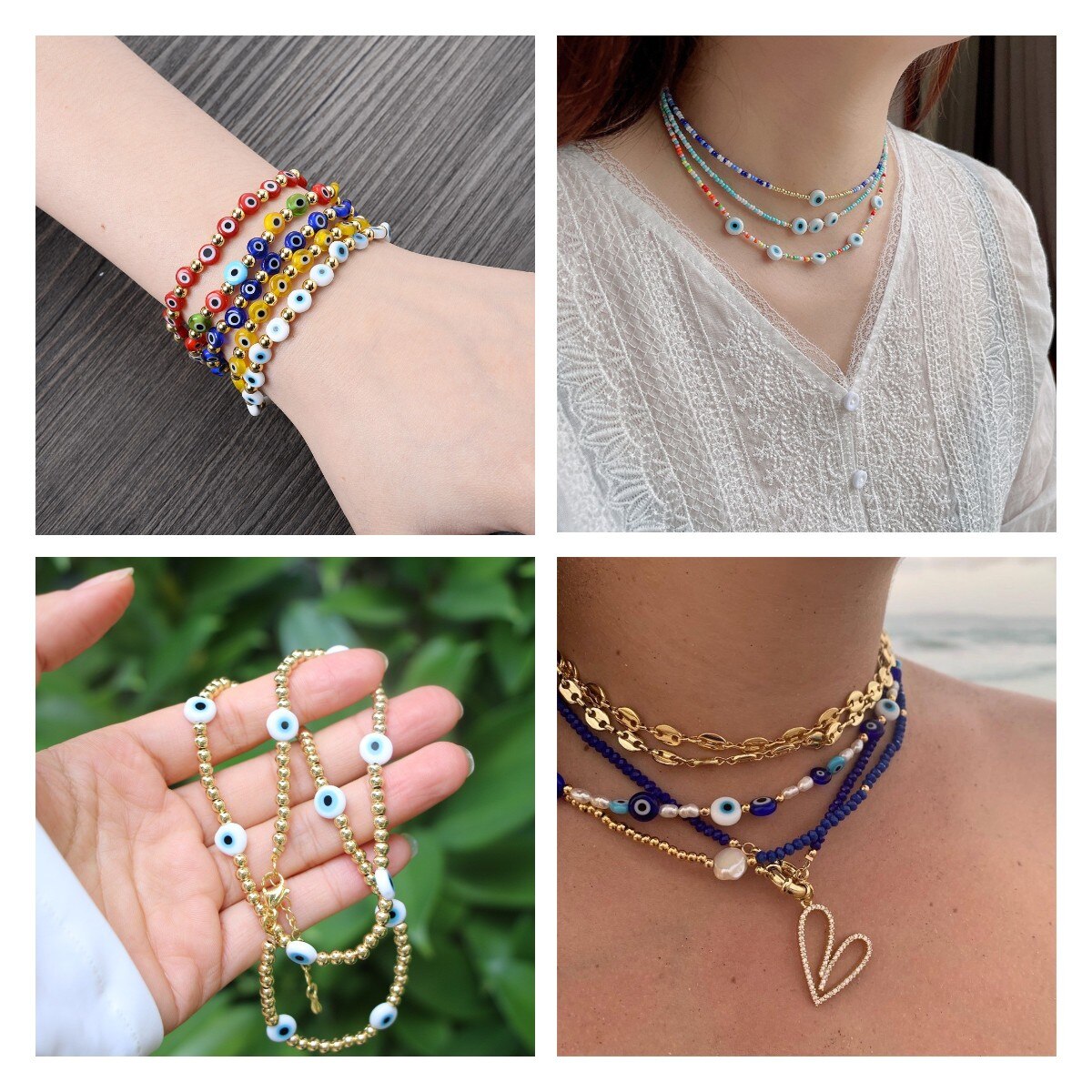 Colorful Evil Eye Flat Back Round Beads