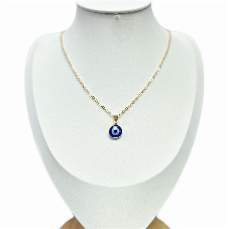 Crystal Blue Evil Eye Pendant Necklace