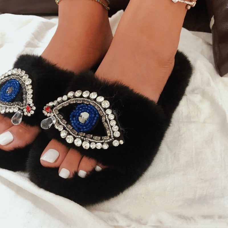 Evil Eye Black Soft Plush Shoes
