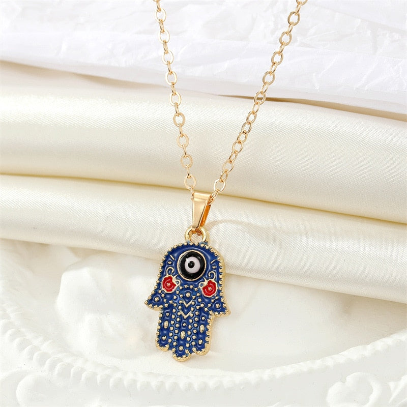Crystal Blue Evil Eye Pendant Necklace