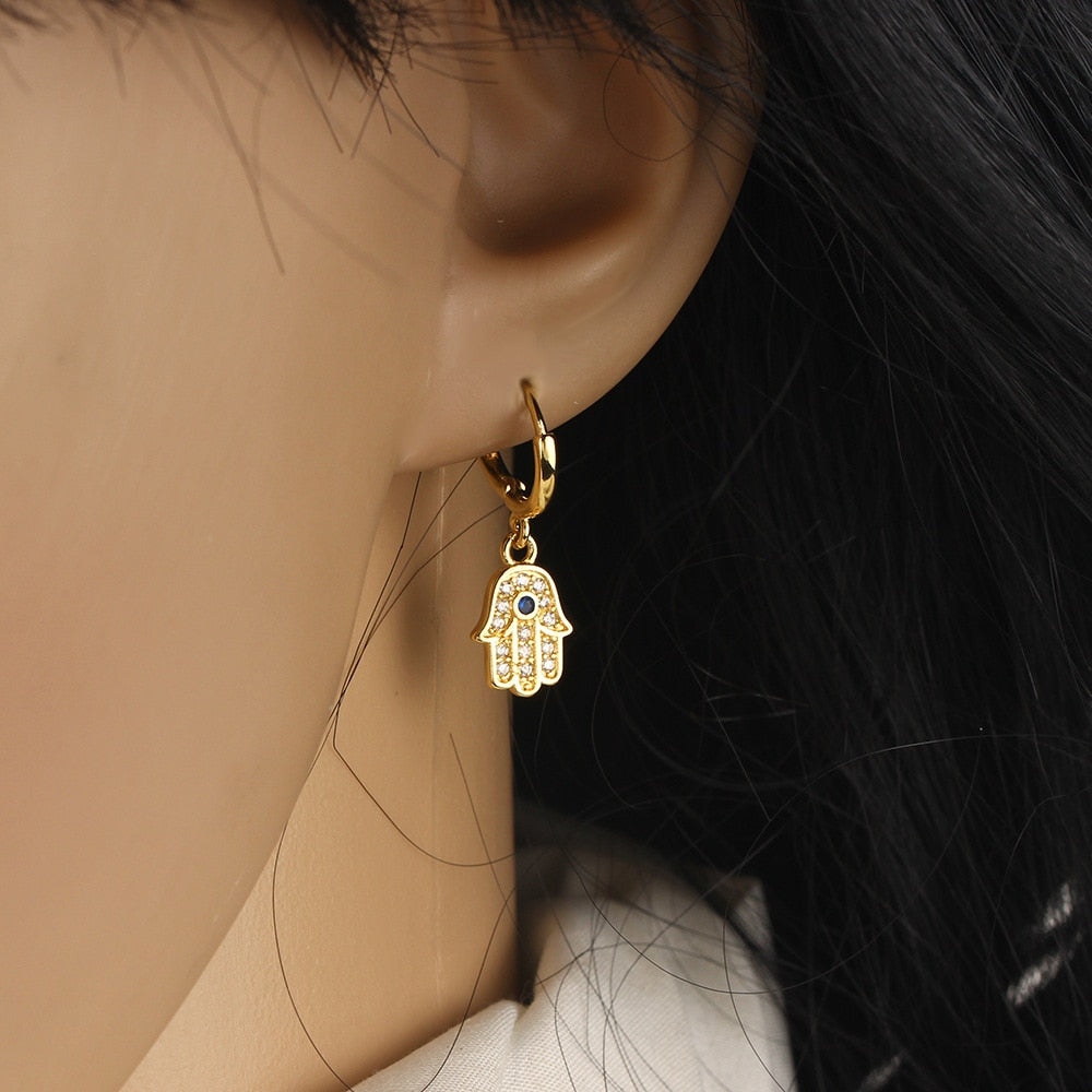 Evil Eye Hamsa Hand Hoop Earrings