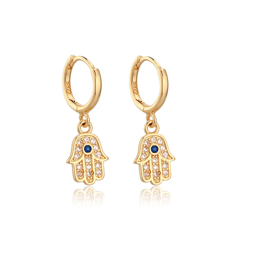 Evil Eye Hamsa Hand Hoop Earrings