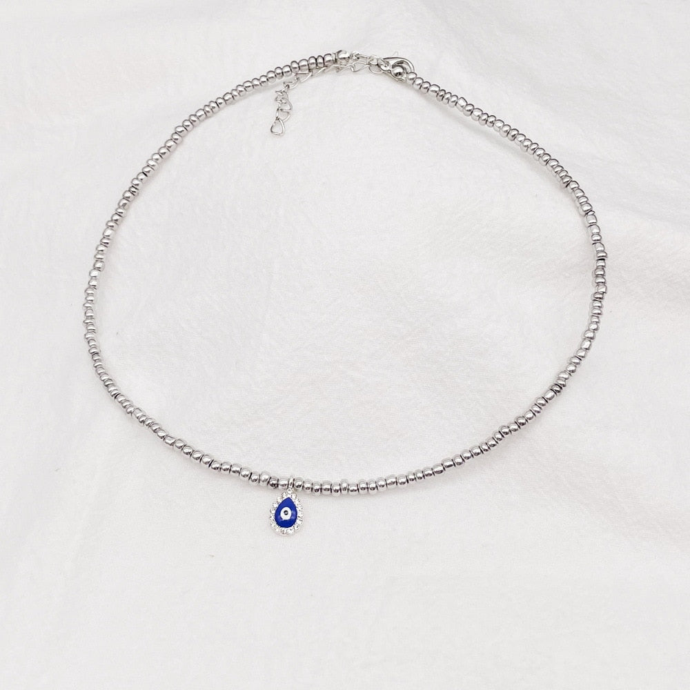 Crystal Blue Evil Eye Pendant Necklace