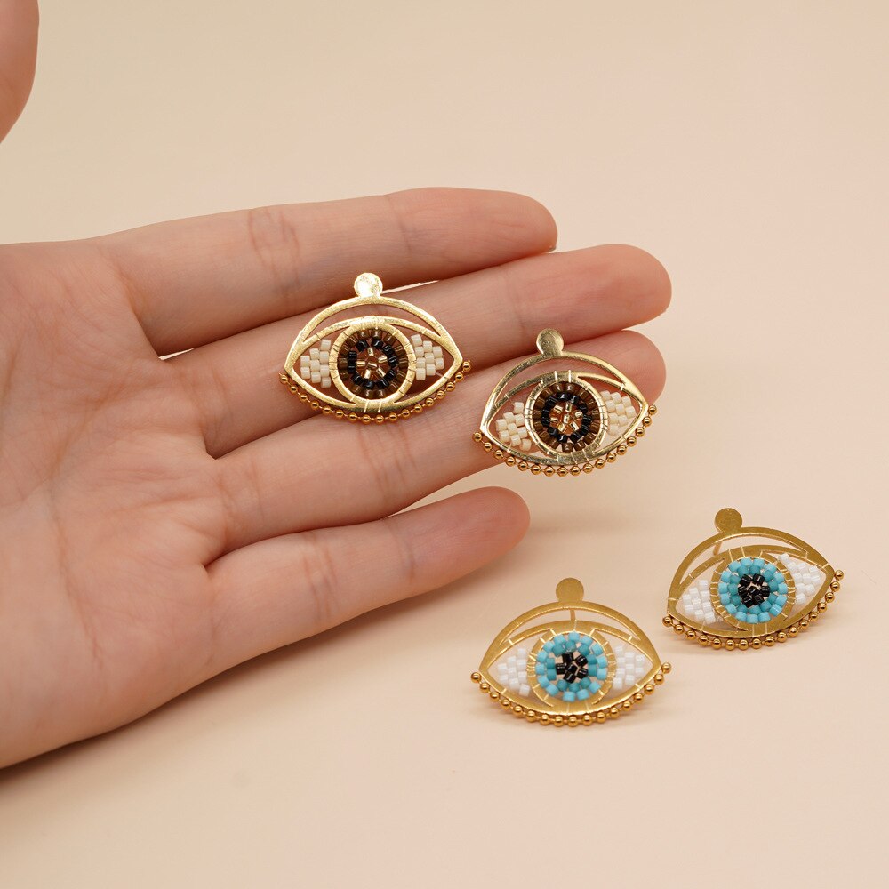 Golden Evil Eye Stud Earrings
