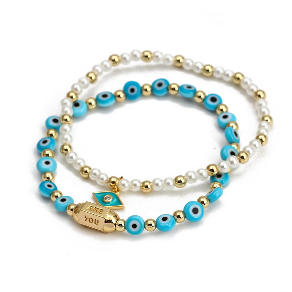 Evil Eye Golden Beaded Bracelet