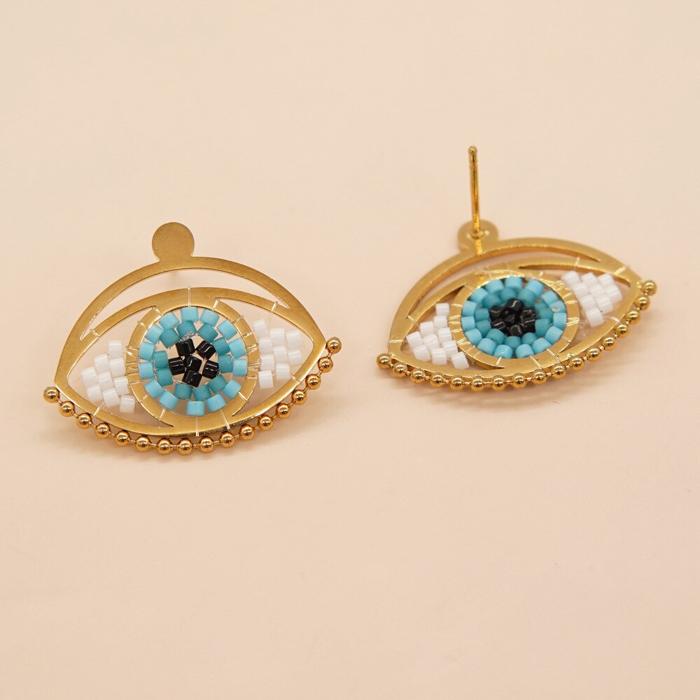 Golden Evil Eye Stud Earrings