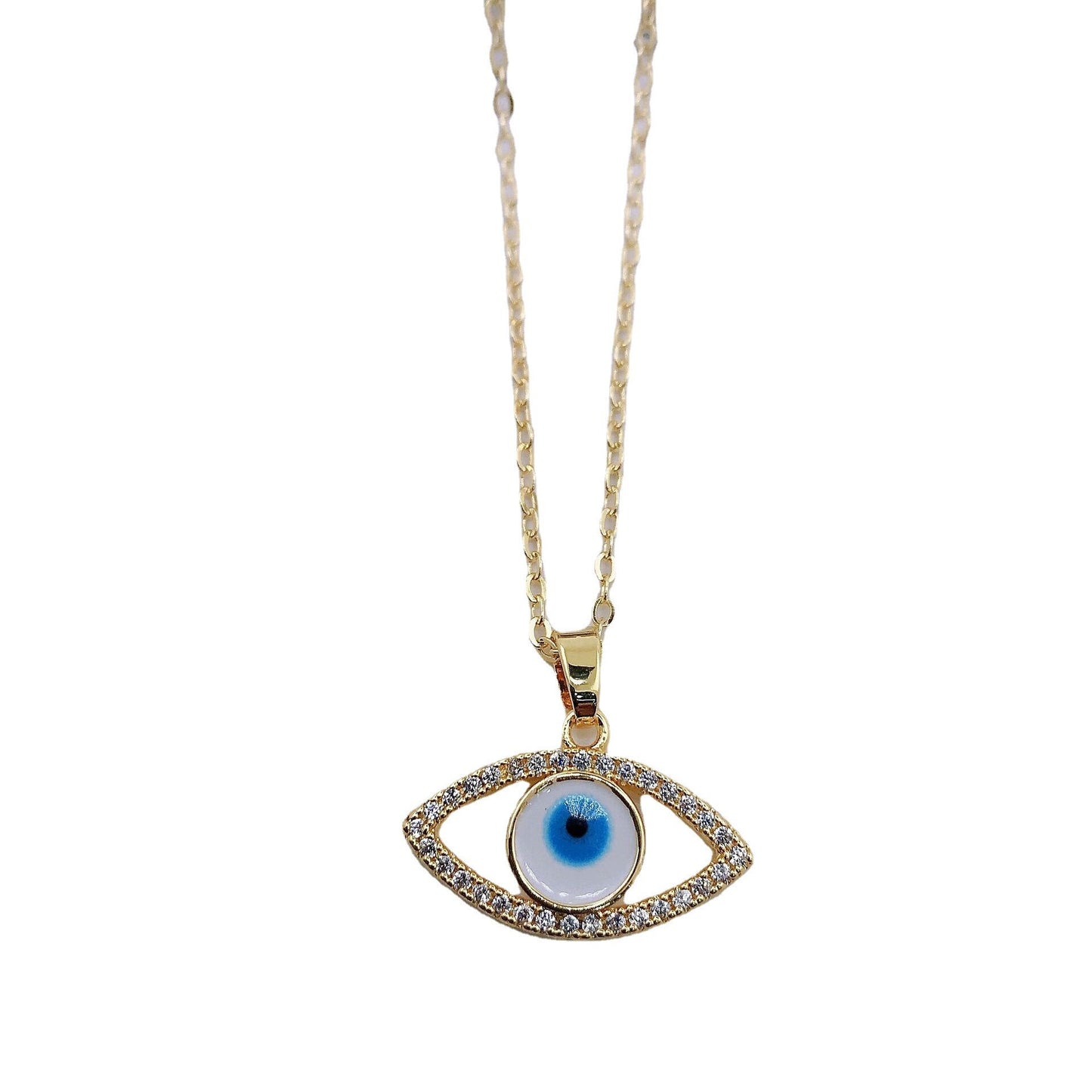 Rhinestone Evil Eye 14K Gold Necklace