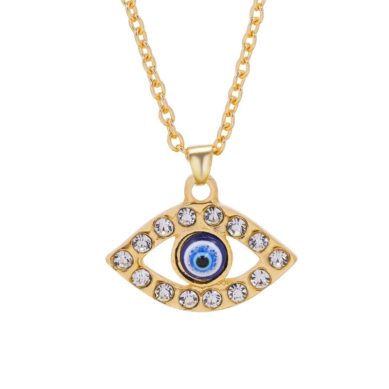 Crystal Blue Evil Eye Pendant Necklace