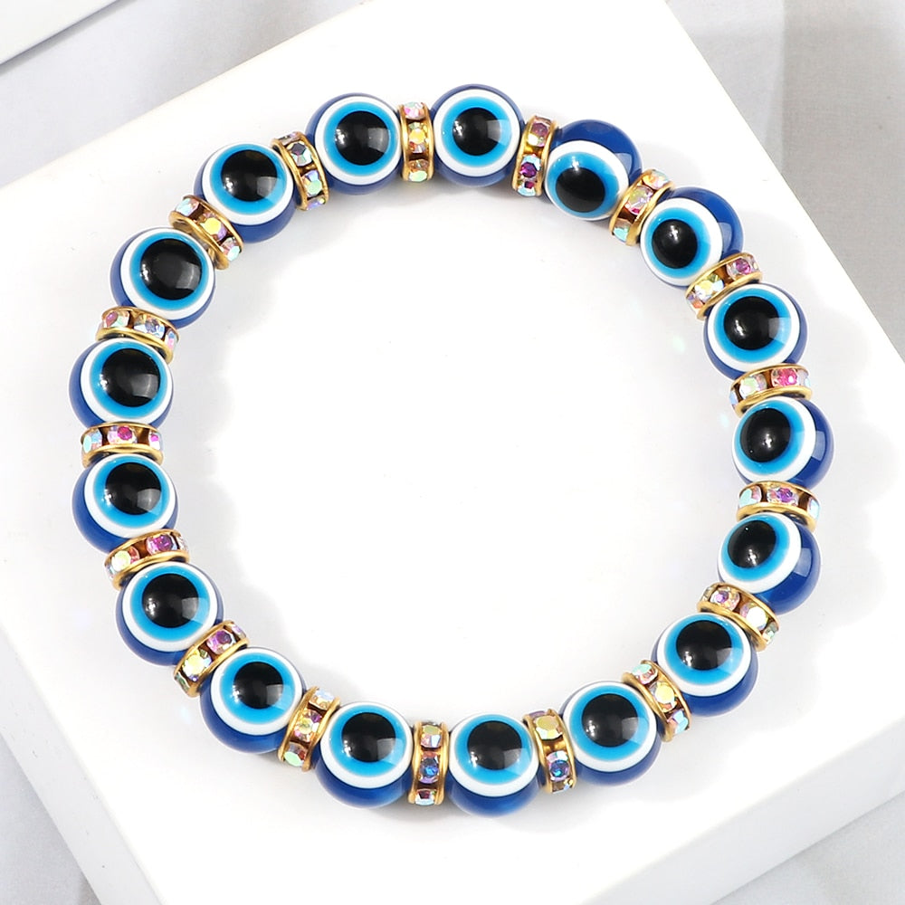 Blue Beaded Evil Eye Bracelet