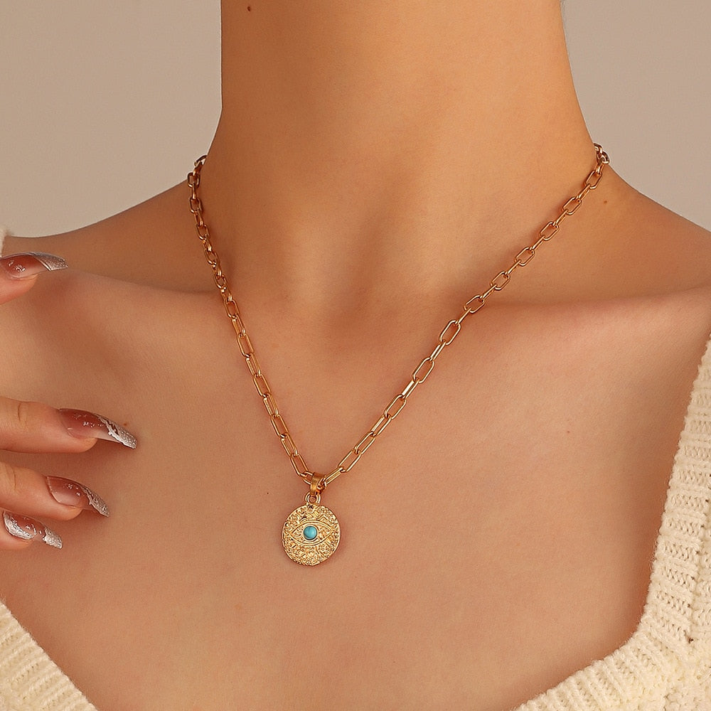 Crystal Blue Evil Eye Pendant Necklace
