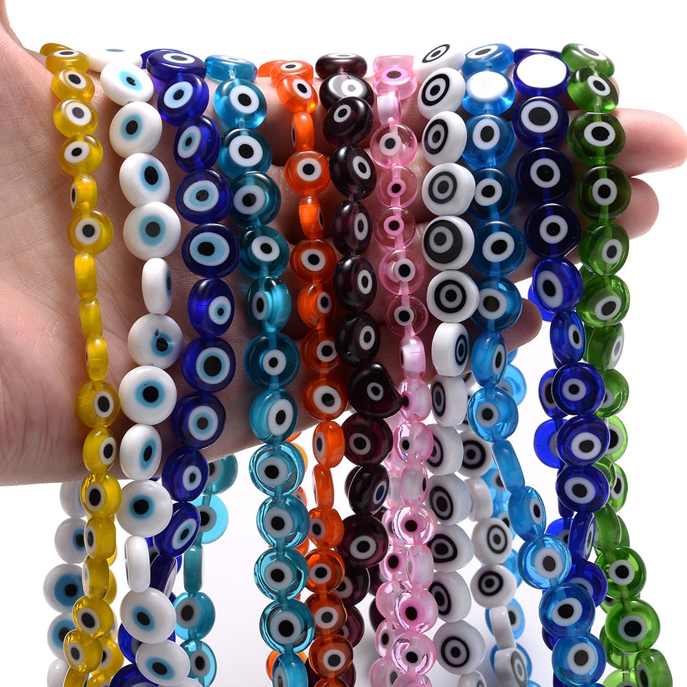 Colorful Evil Eye Flat Back Round Beads