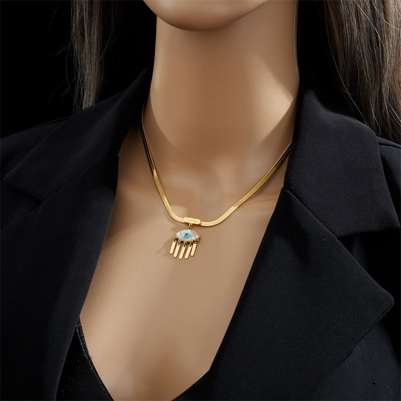 evil eye tassel pendant necklace