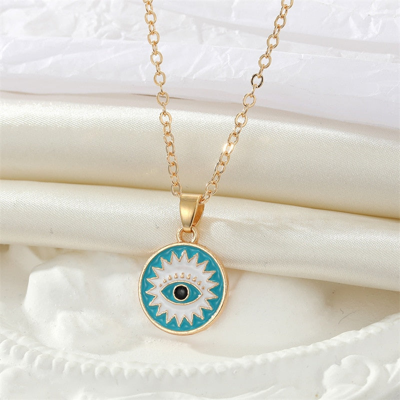 Crystal Blue Evil Eye Pendant Necklace