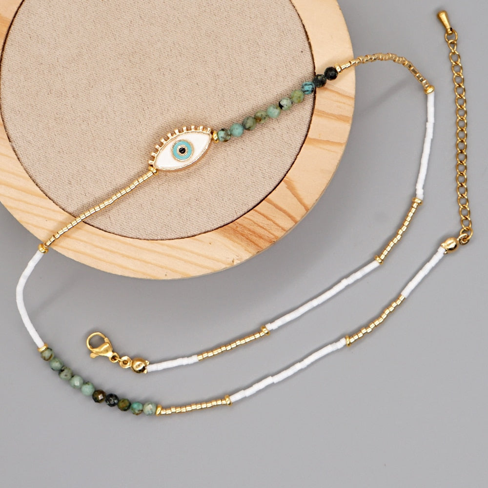 White Evil Eye Beaded Necklace