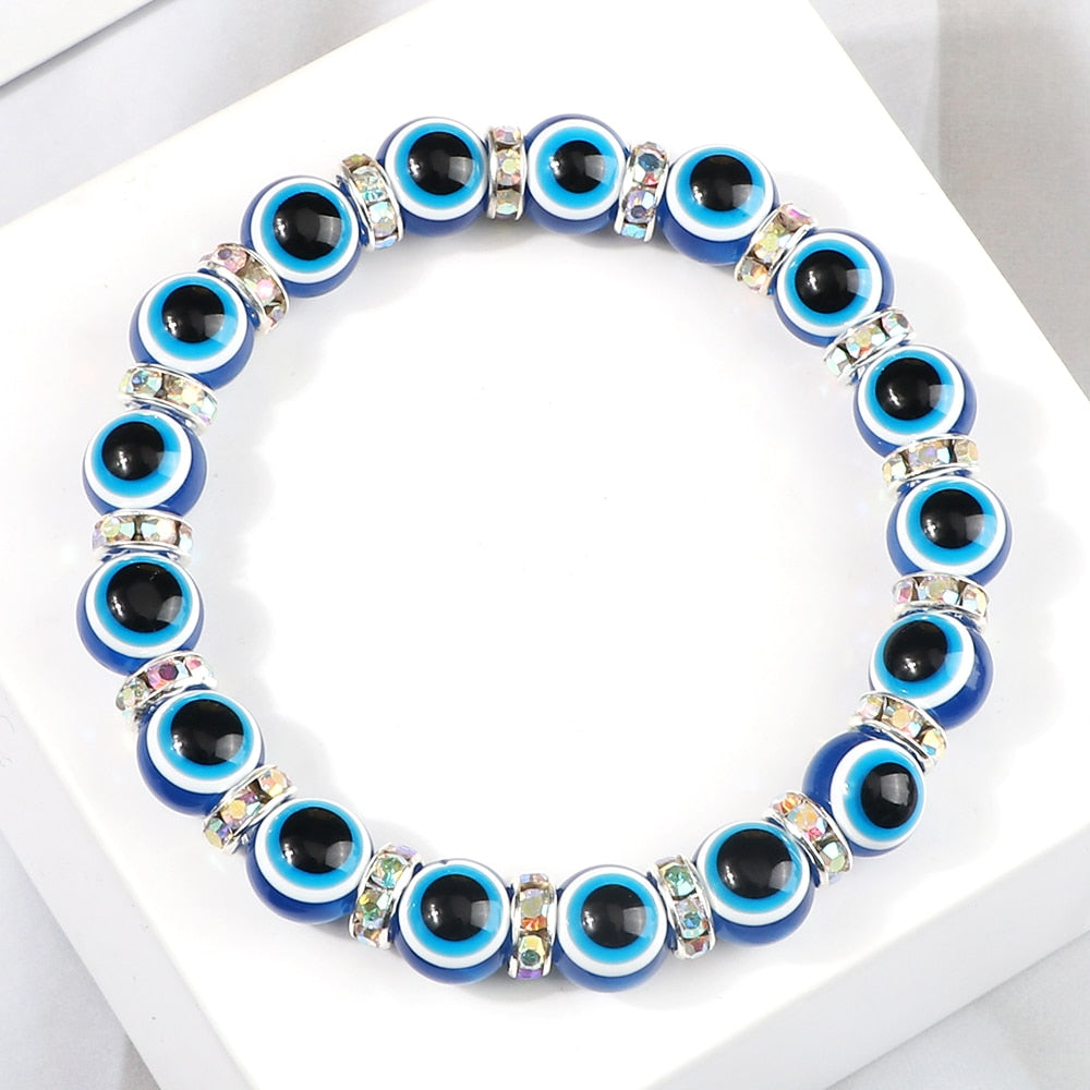Blue Beaded Evil Eye Bracelet