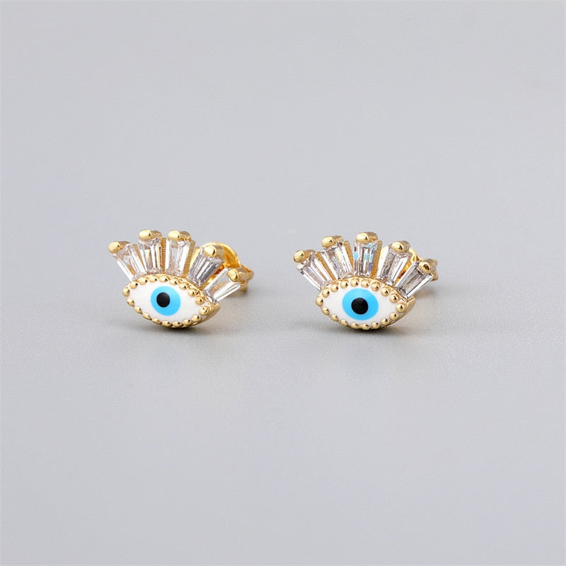 Evil Eye Copper Zircon Crystal Stud Earrings