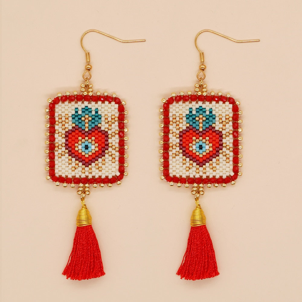 Handmade Evil Eye Miyuki Beads Drop Earrings