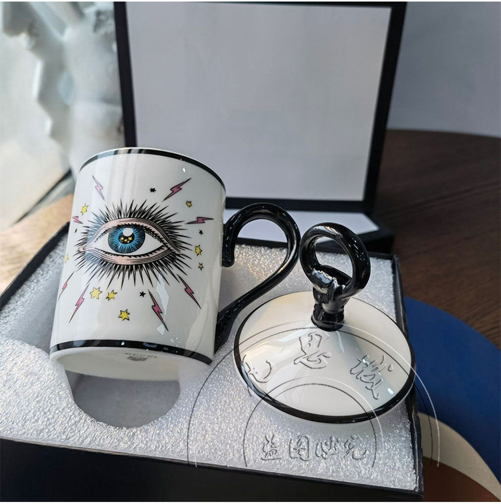 Ceramic Evil Eye Coffee Mug with Lid
