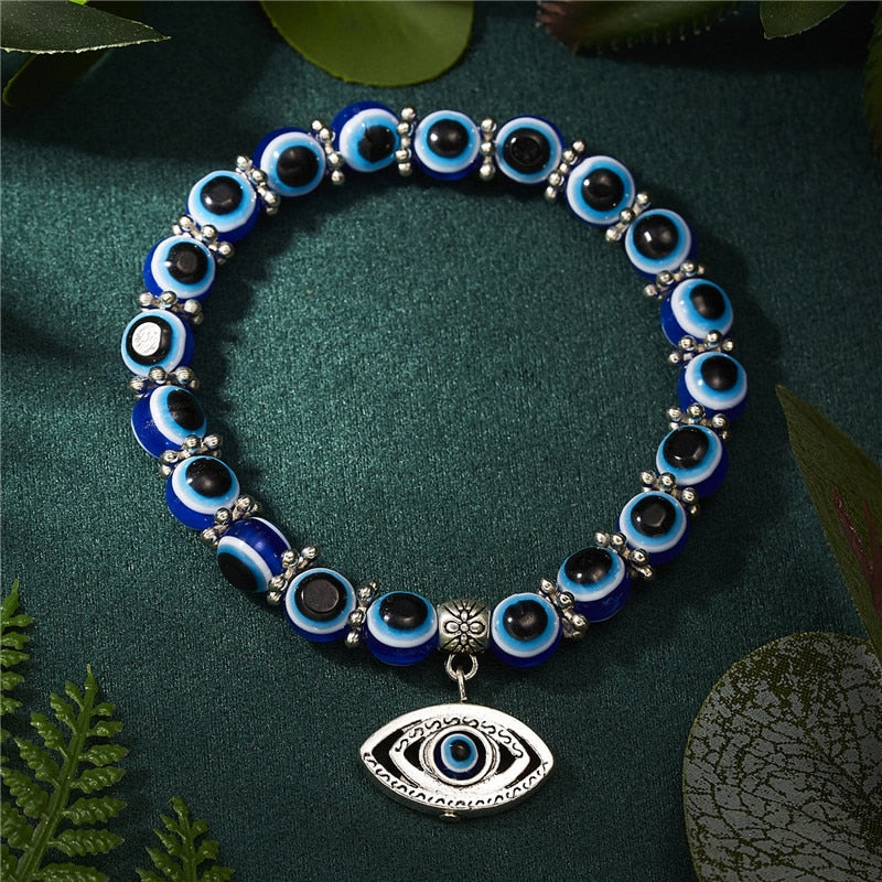 Multicolor Evil Eye Hamsa Hand Pendant Bracelet