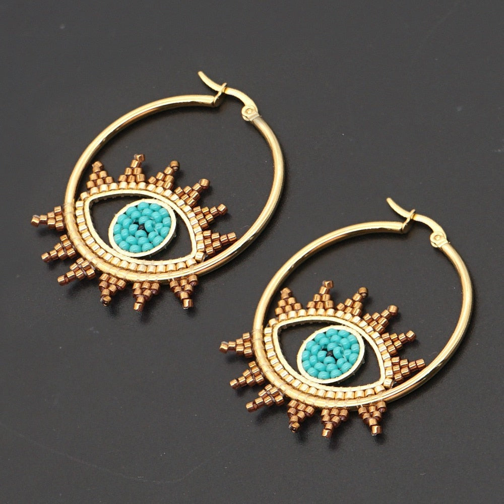 Evil Eye Stainless Steel Gold Hoop Earrings