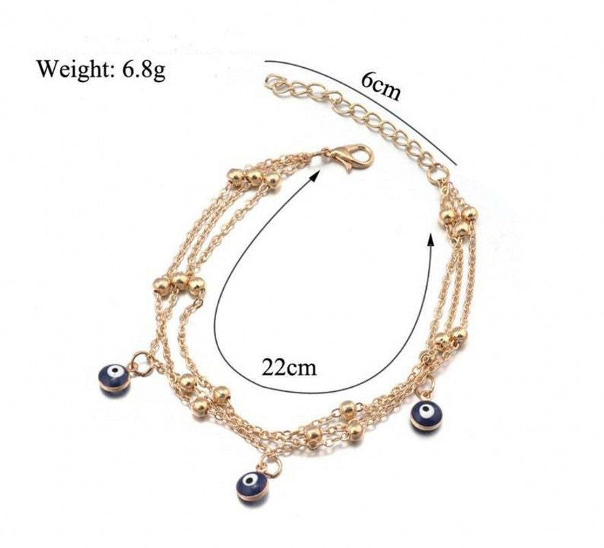 Evil Eye Multiple Layers Charm Anklet
